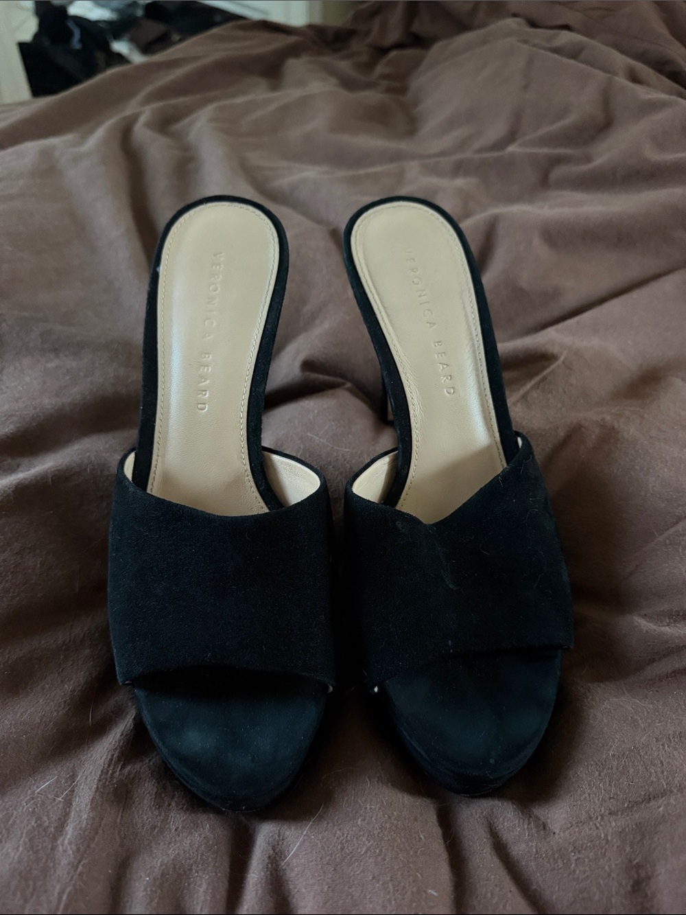 Veronica Beard Black Suede Slide Mules